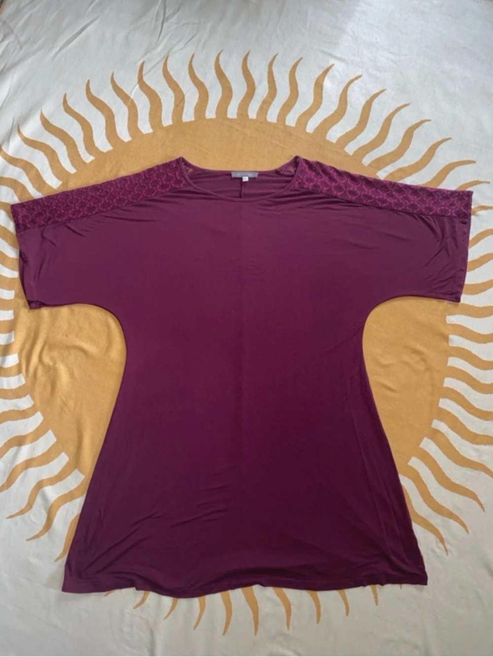 Women's Mini Dress with Lace Shoulder Detail in Plum